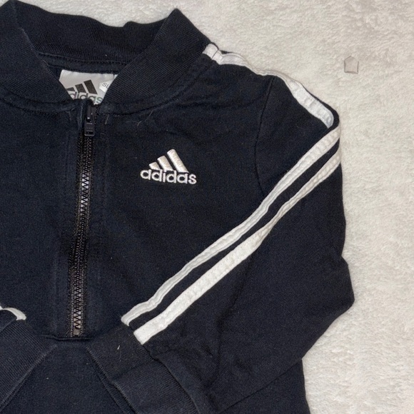 adidas Black Baby Zipper One-Piece with White Stripes - Picture 4 of 9